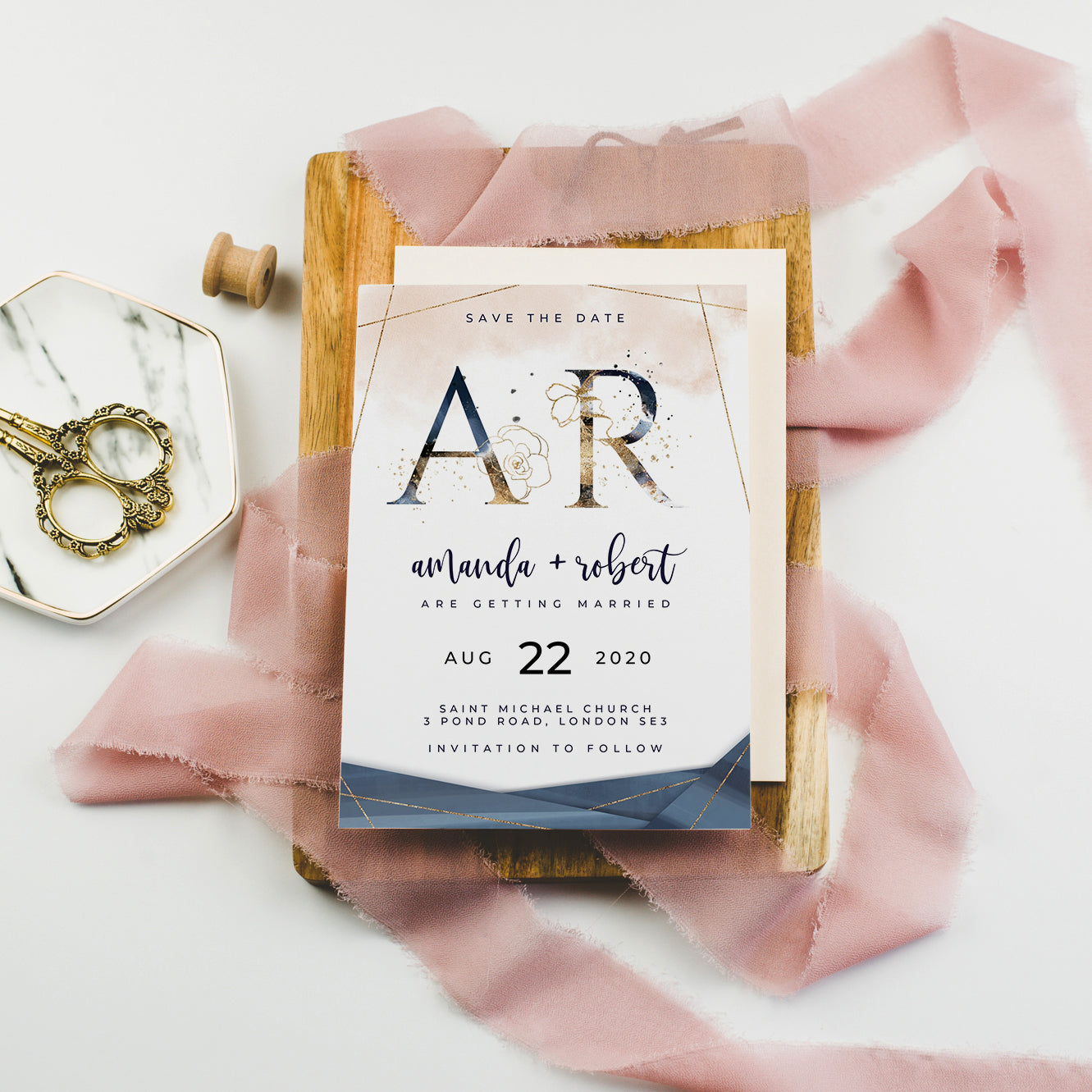 Antea | Blush Navy Save the Date Card Template