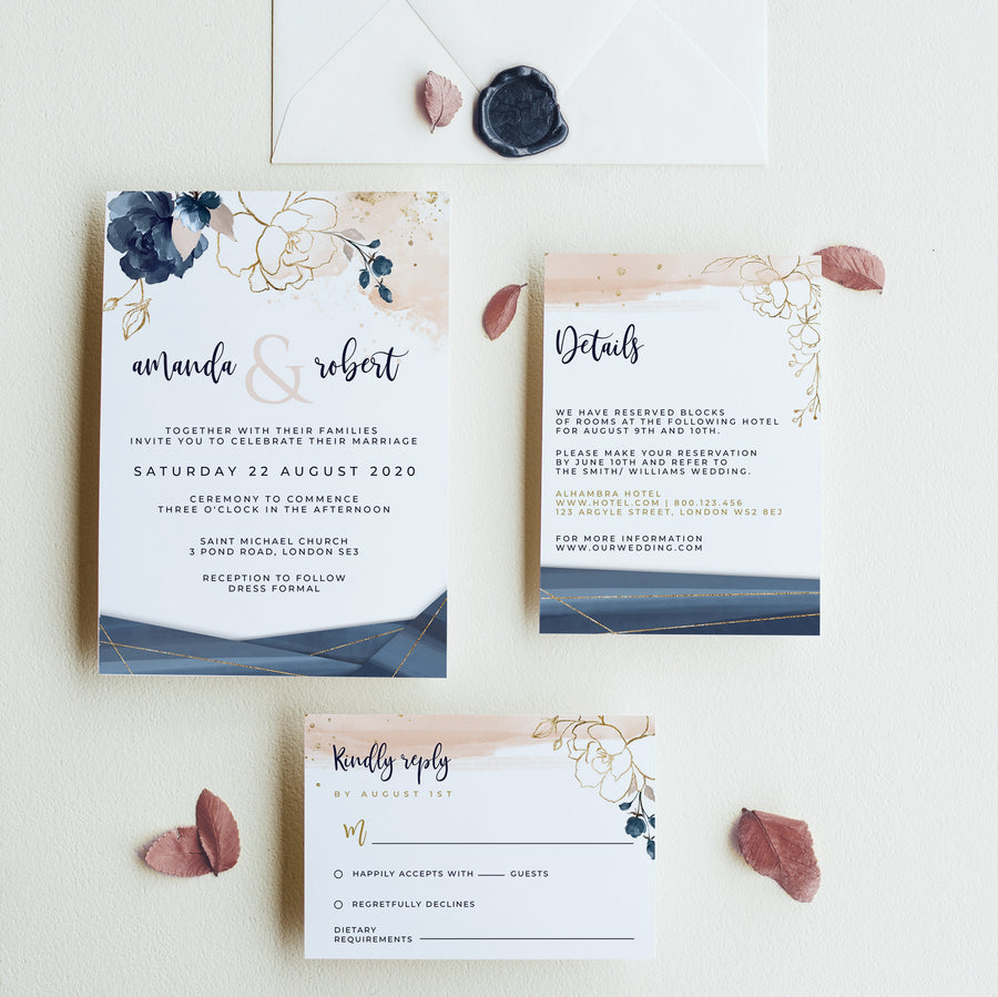 Antea | printable wedding invitations with RSVP