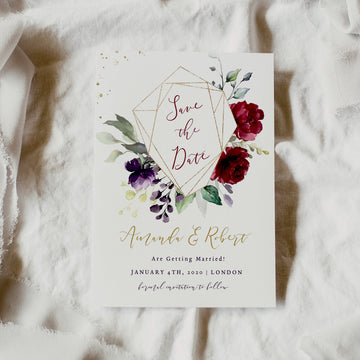 Rossella | Burgundy Save the Date Card Template