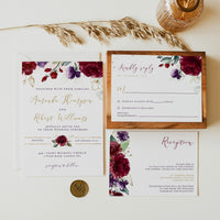 Rossella | Burgundy Wedding Invitation Set Printable