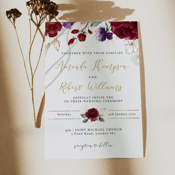 Rossella | Burgundy Wedding Invitation Printable