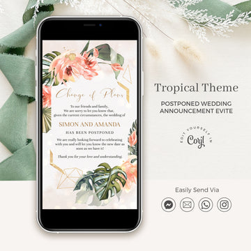 Tropical Wedding Postponement Announcement Evite