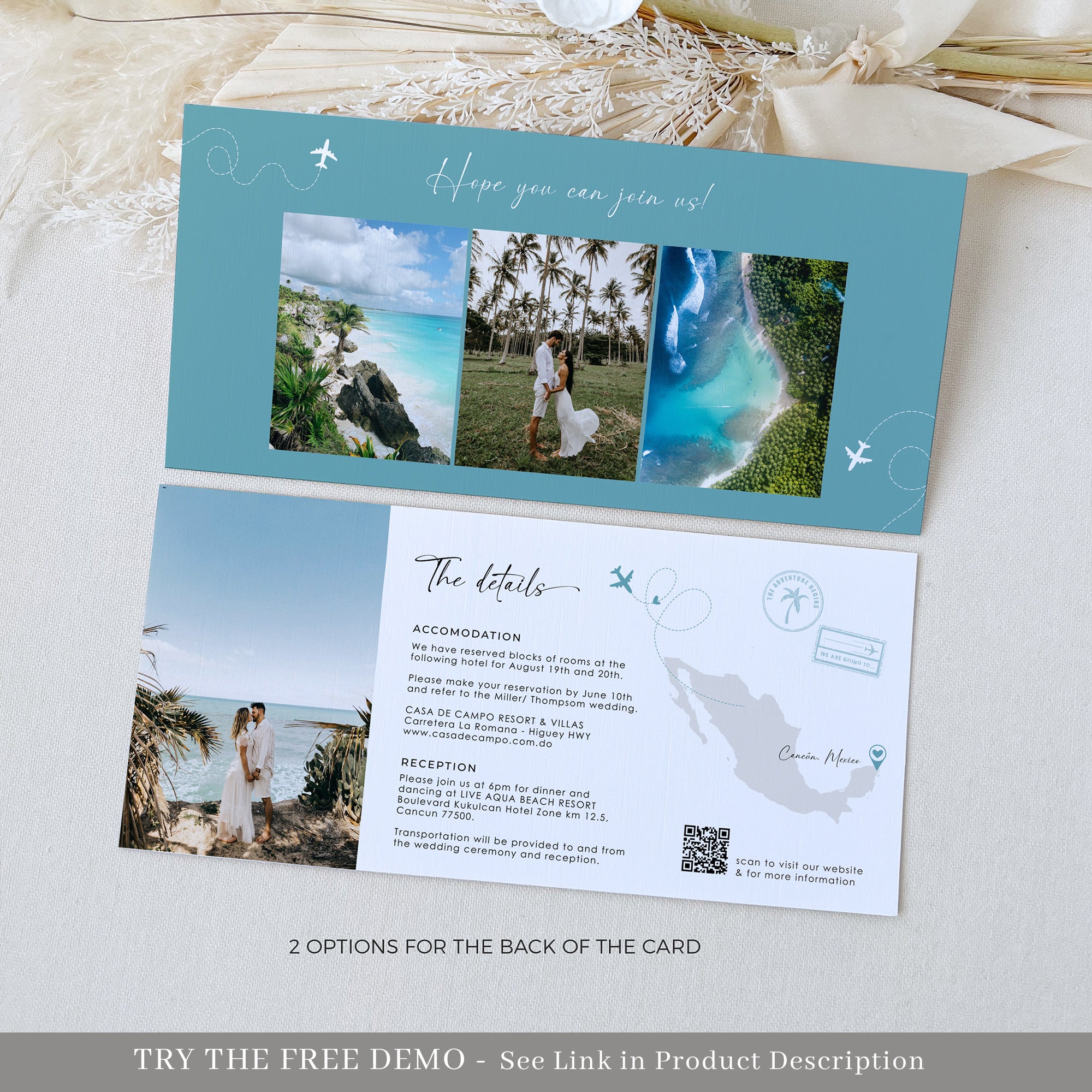 Mira | Boarding Pass Tropical Wedding Invitation Template
