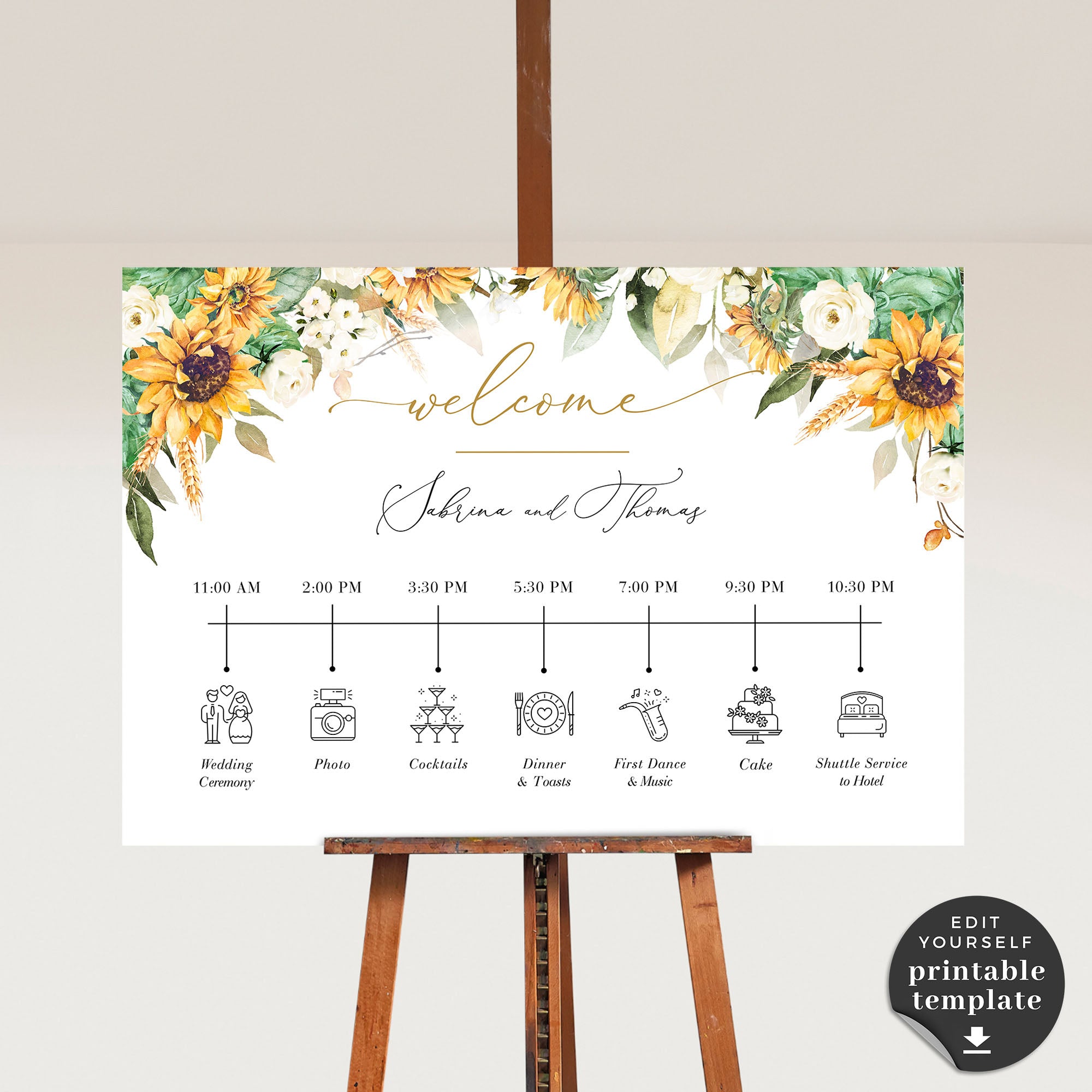 Marisol | Sunflowers Order of the Day Wedding Sign Template