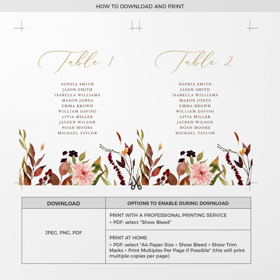 Ambra | Printable Seating Cards for Autumn Wedding