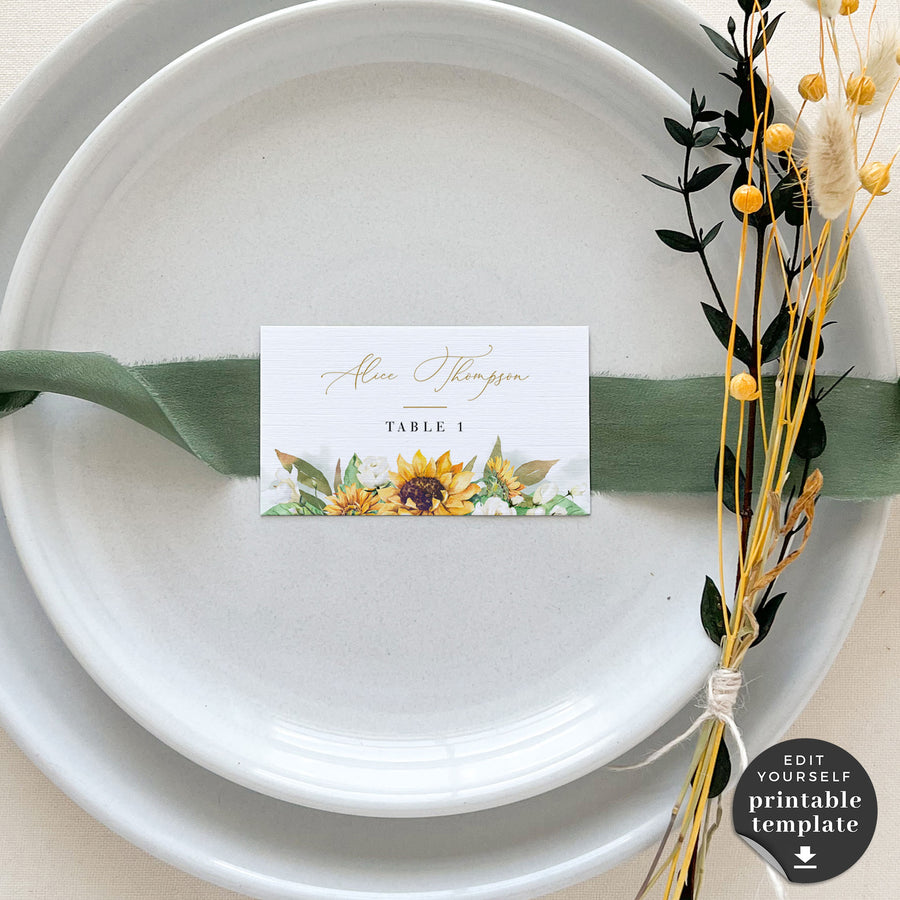 Marisol | Sunflowers Wedding Place Cards Template