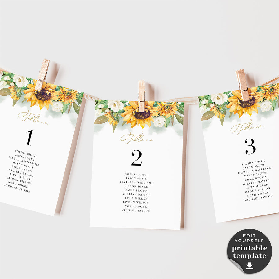 Marisol | Sunflowers Wedding Seating Cards Template