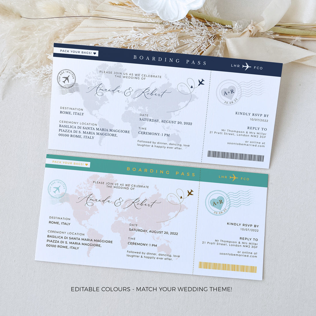 Sofia  Printable Passport Wedding Invitation with Boarding Pass Rsvp