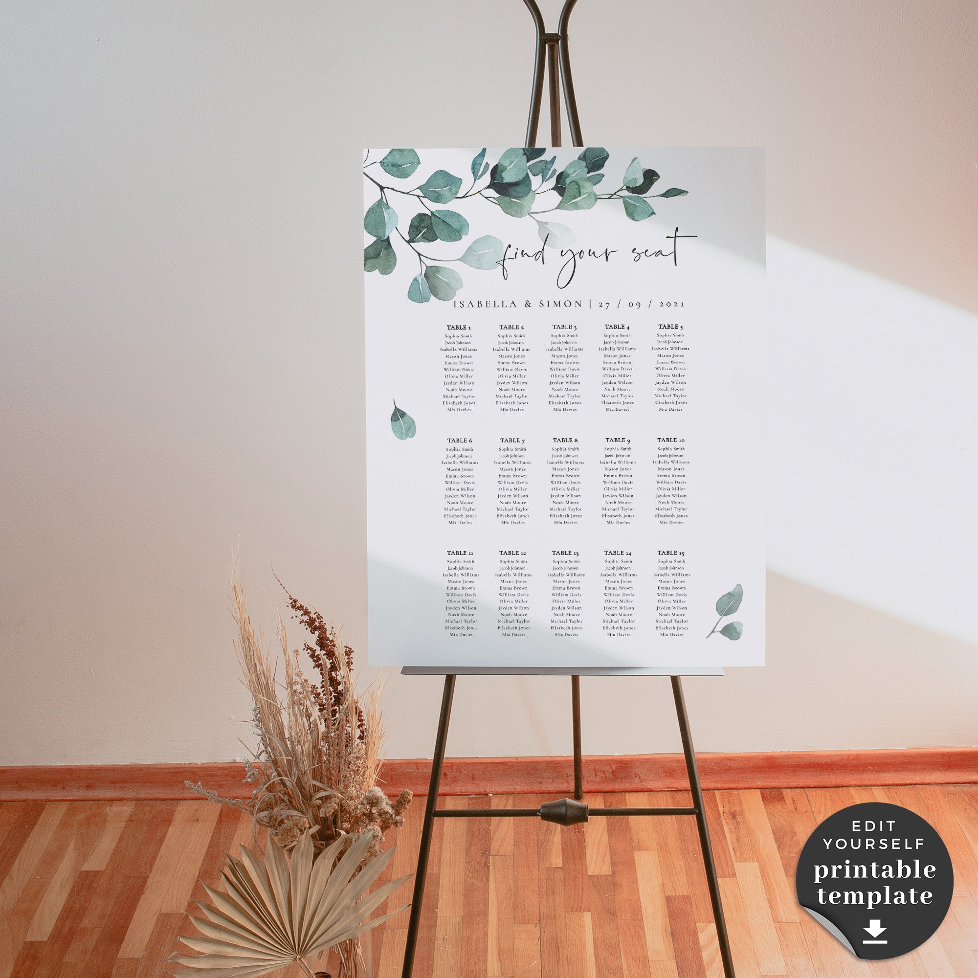 Luisa | Eucalyptus Wedding Seating Plan Template