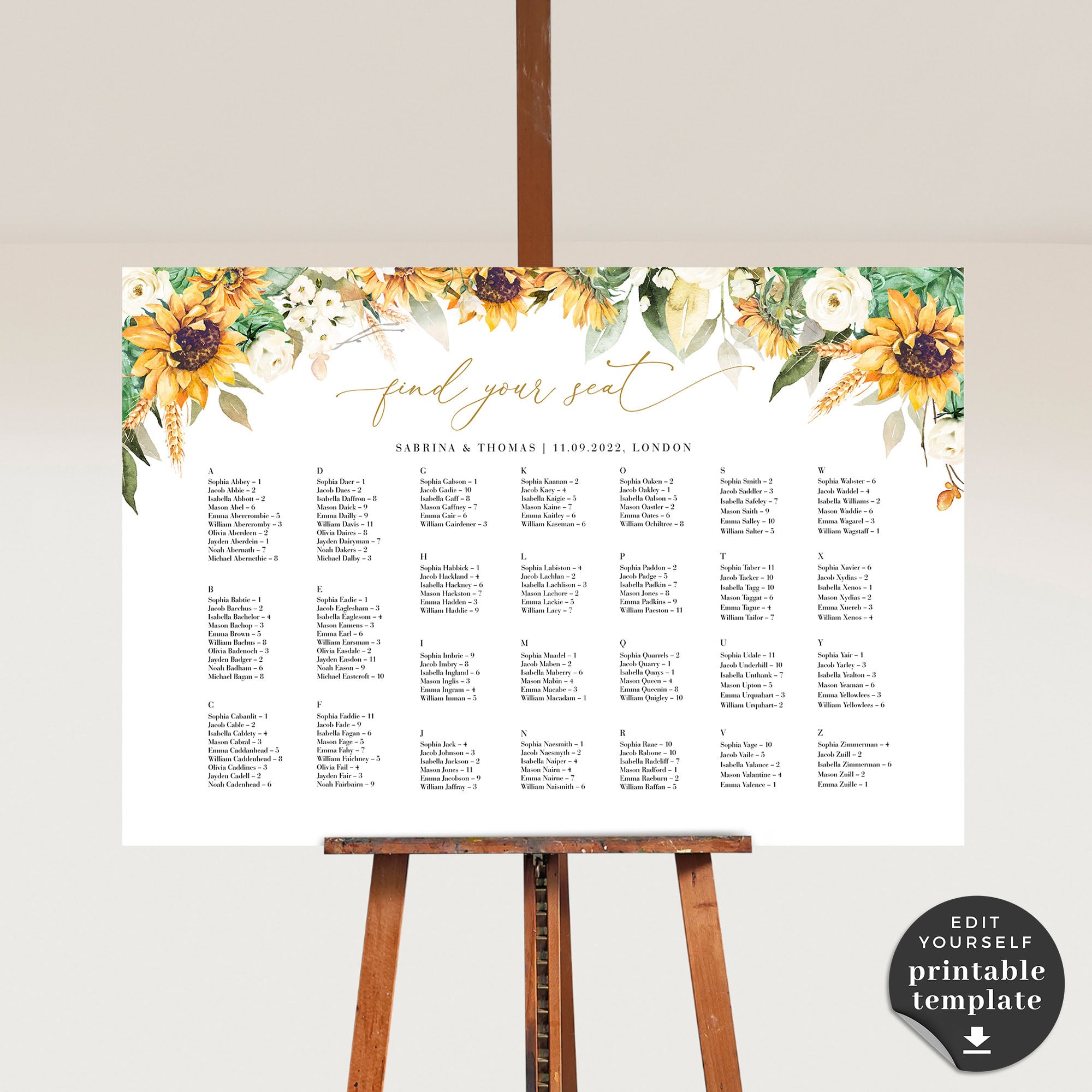 Marisol | Sunflowers Seating Chart Wedding Template