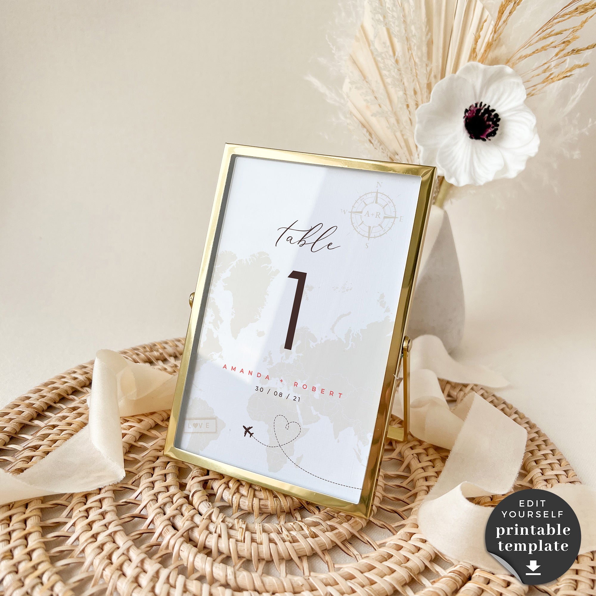 Sofia | World Map Table numbers Wedding Template