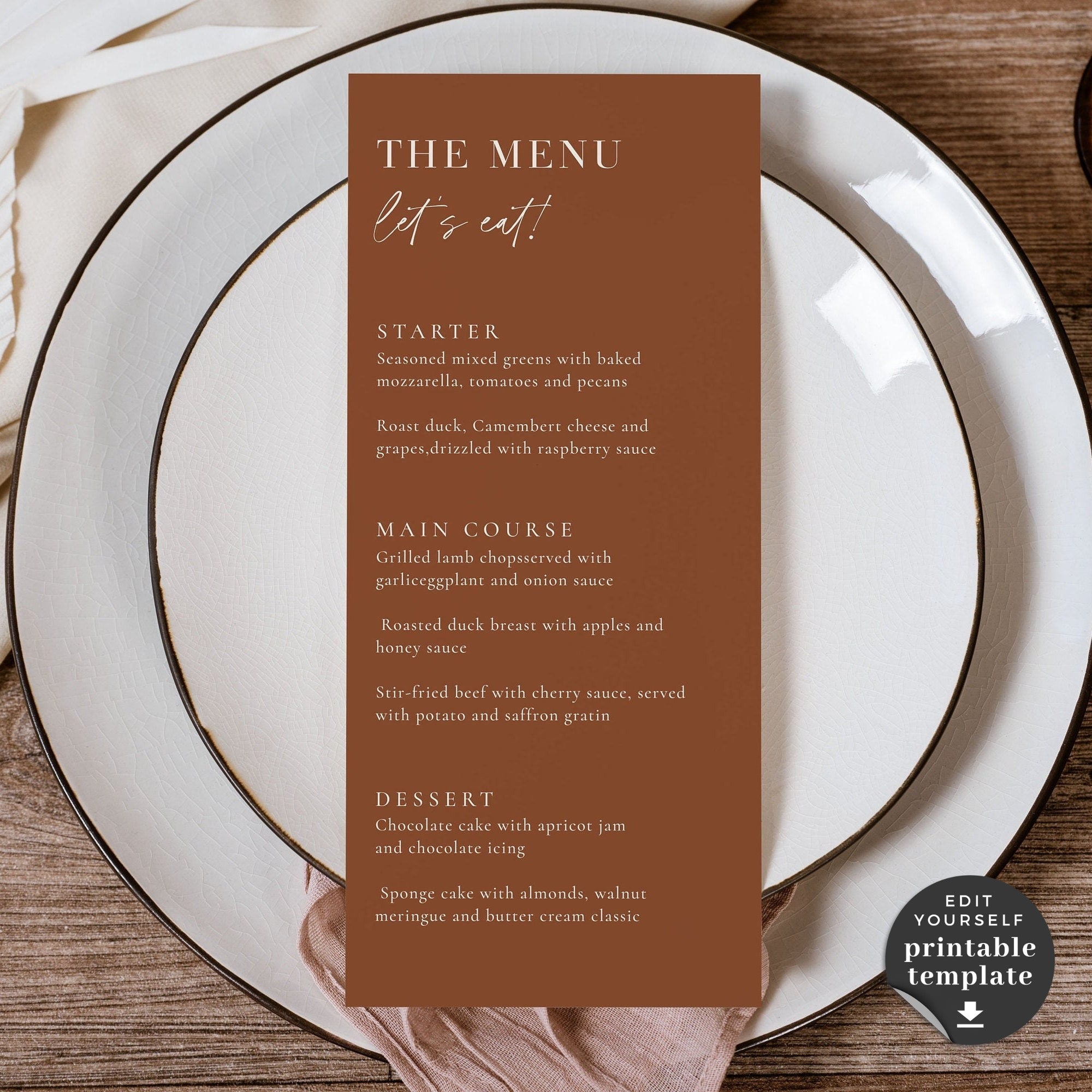 SIENNA Terracotta Wedding Menu Template