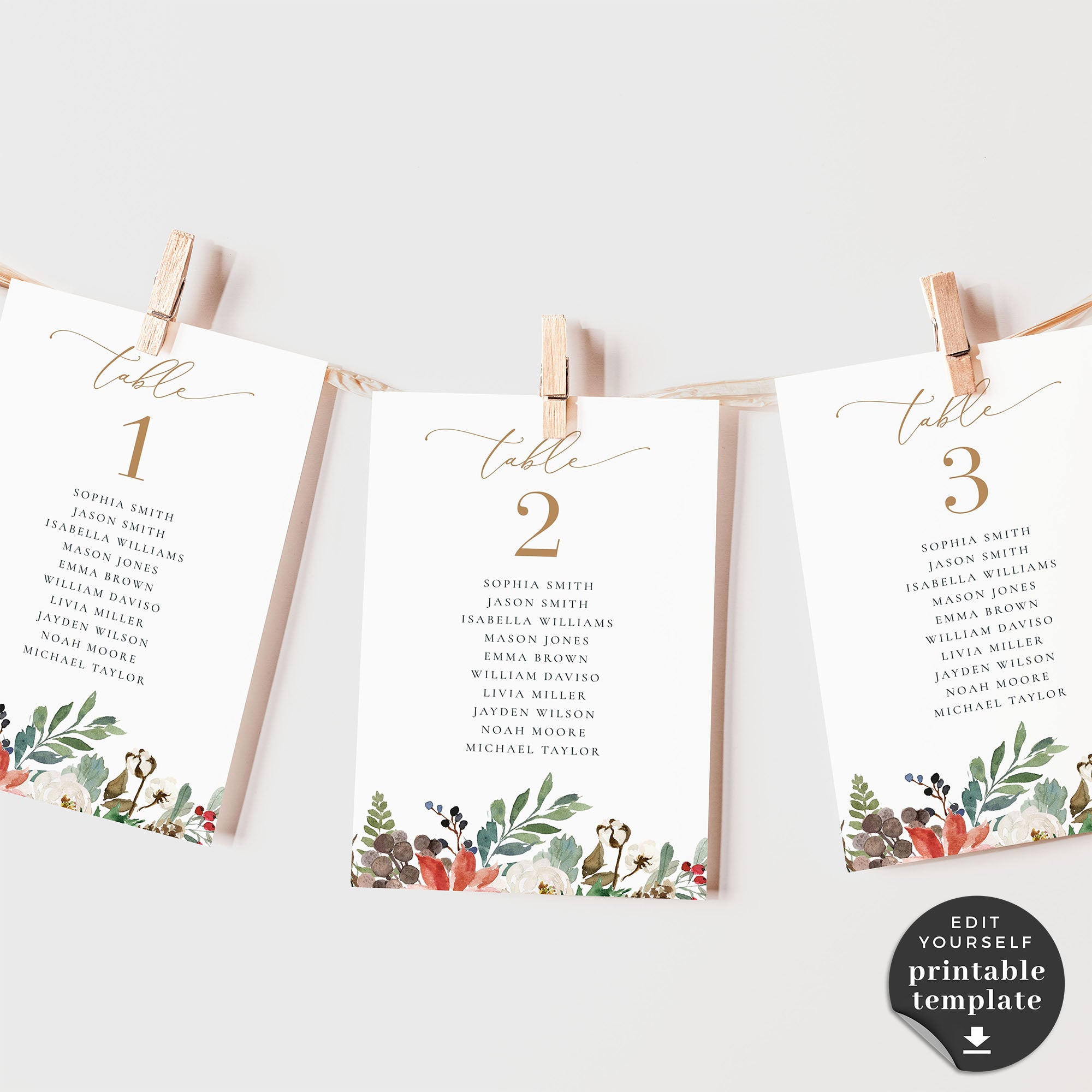 Natalia | Christmas Wedding Table Seating Cards Template
