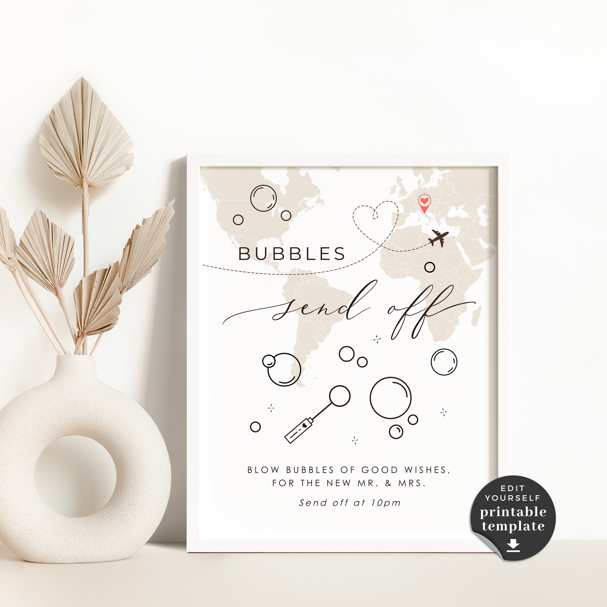 Sofia | Bubbles Send Off Wedding Sign Template