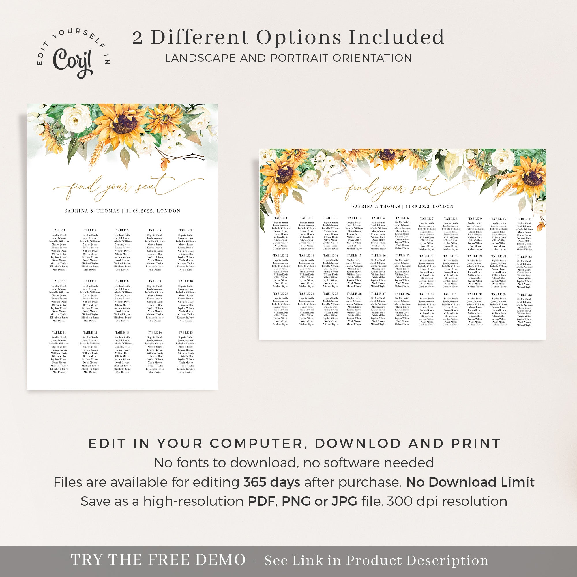 Marisol | Sunflowers Seating Chart Wedding Template