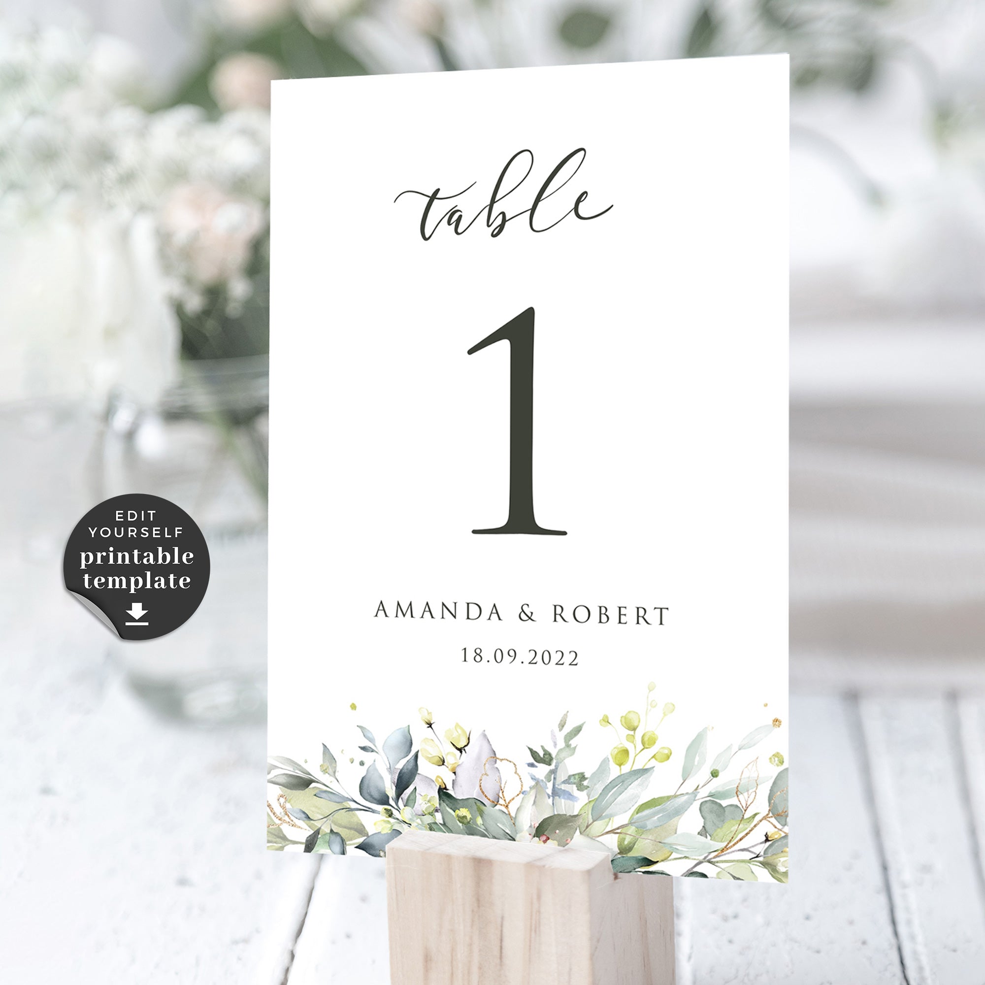 Flora | Rustic Wedding Table numbers Template