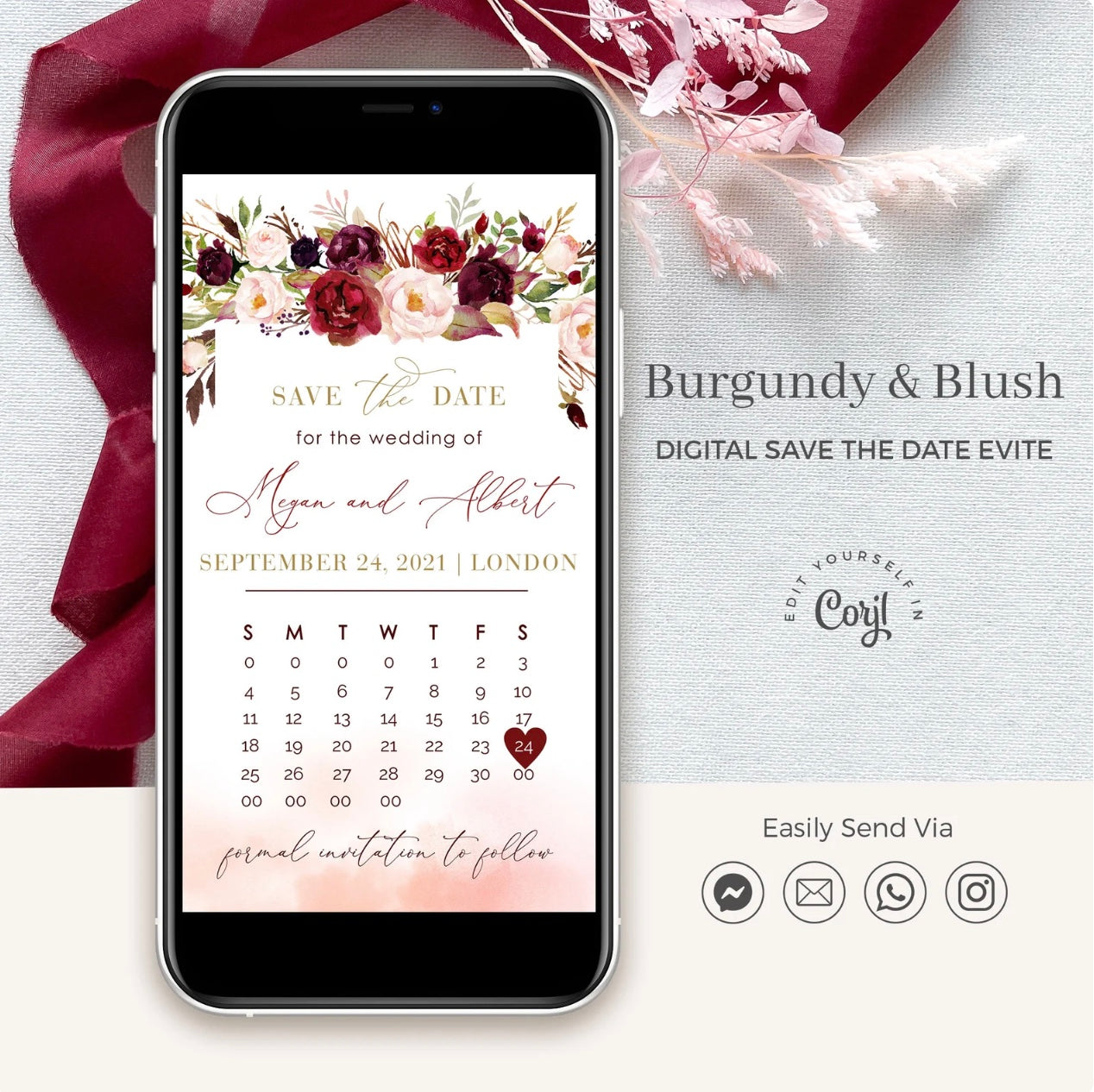 Rosita | Marsala Calendar Save the Date Electronic Invitation