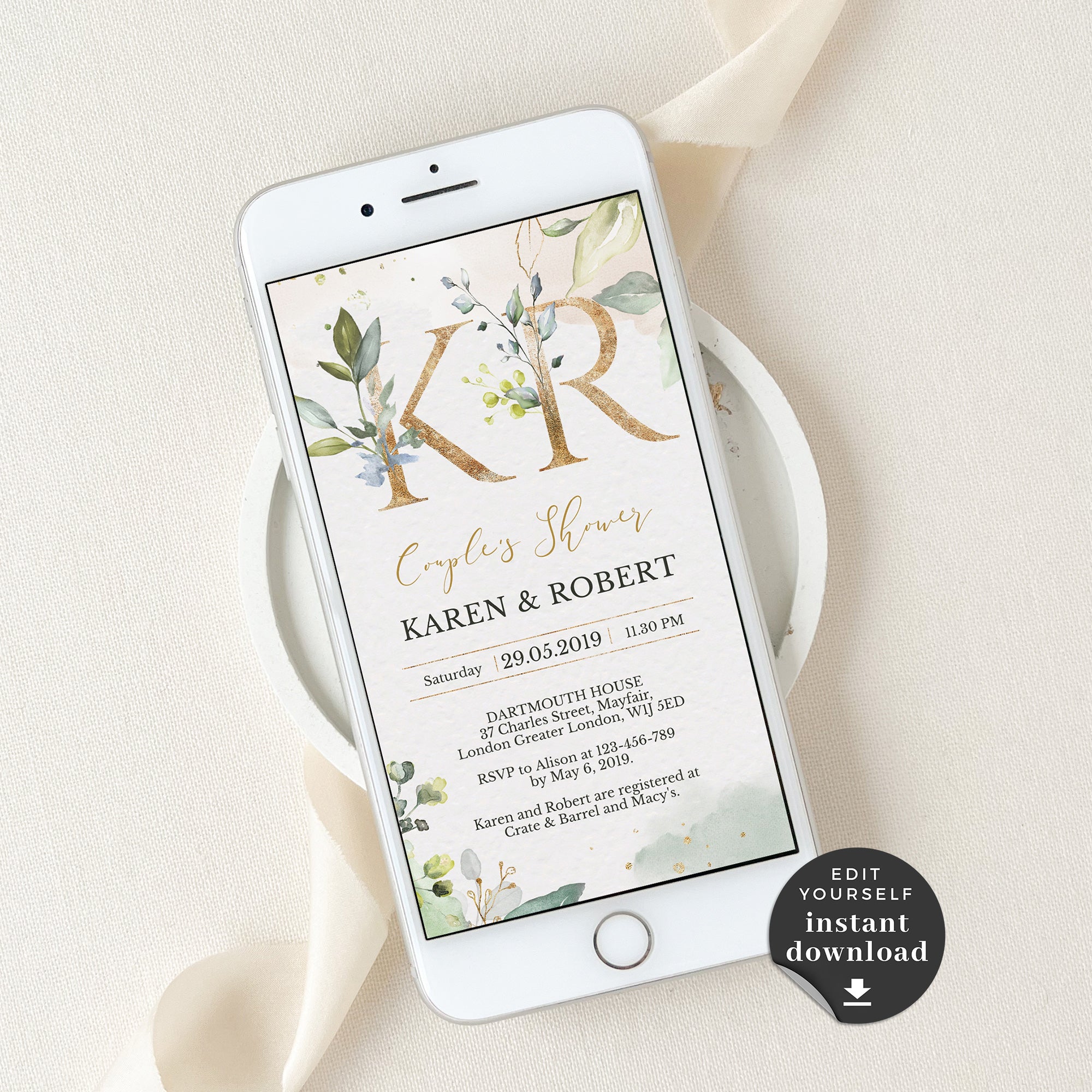 Flora | Rustic Couples Shower Digital Invitation