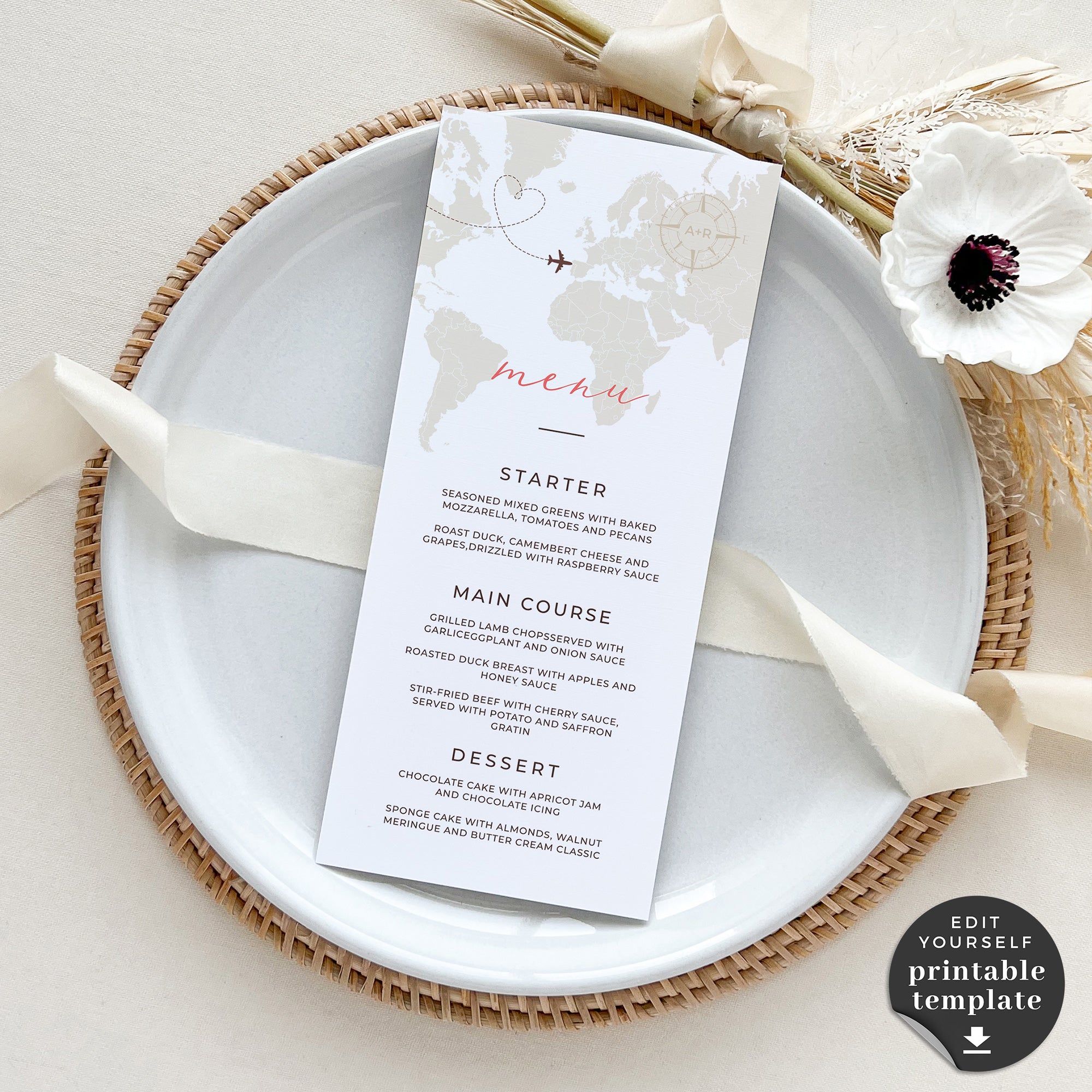 Sofia | World Map Wedding Menu Template