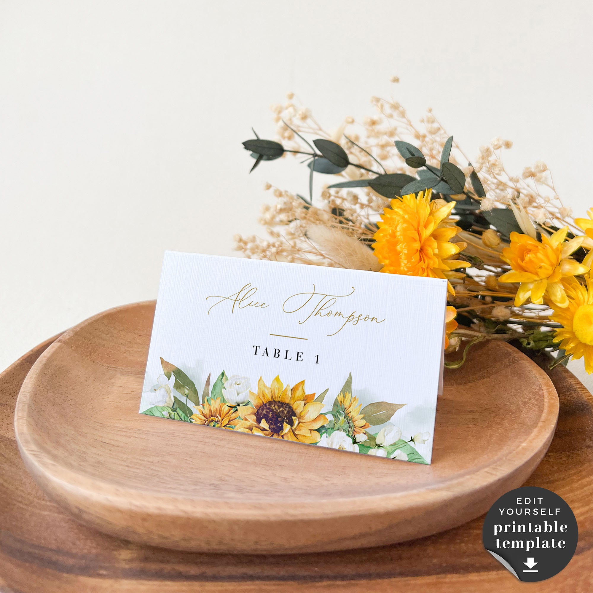 Marisol | Sunflowers Wedding Place Cards Template