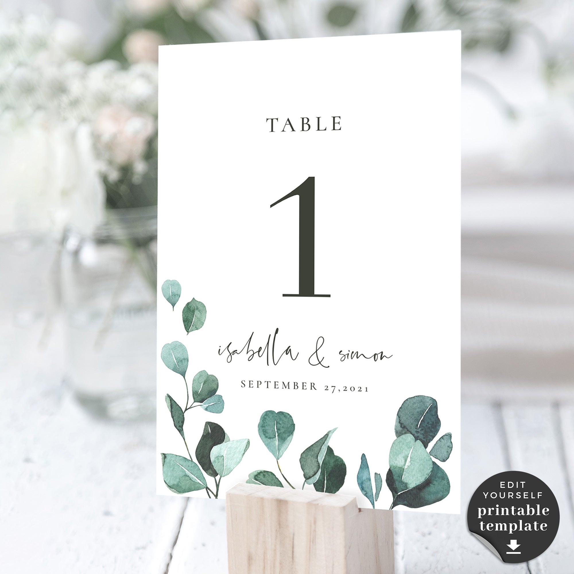 Luisa | Eucalyptus Wedding Table numbers Template