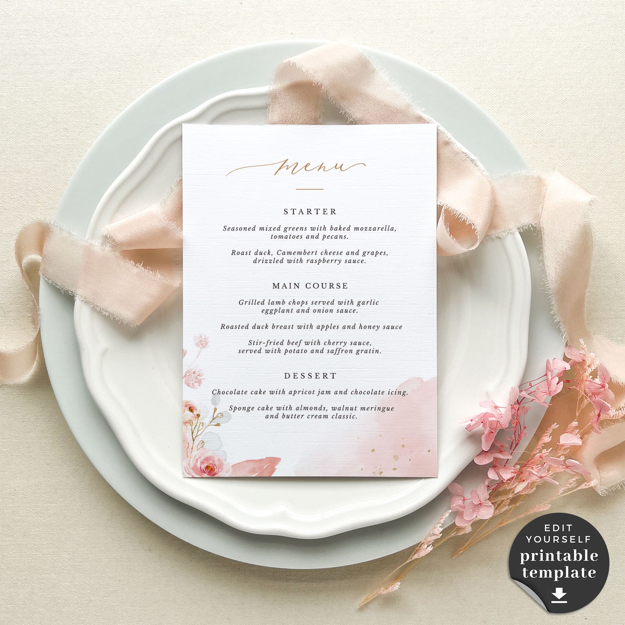 Fiorella Printable Wedding Menu Card
