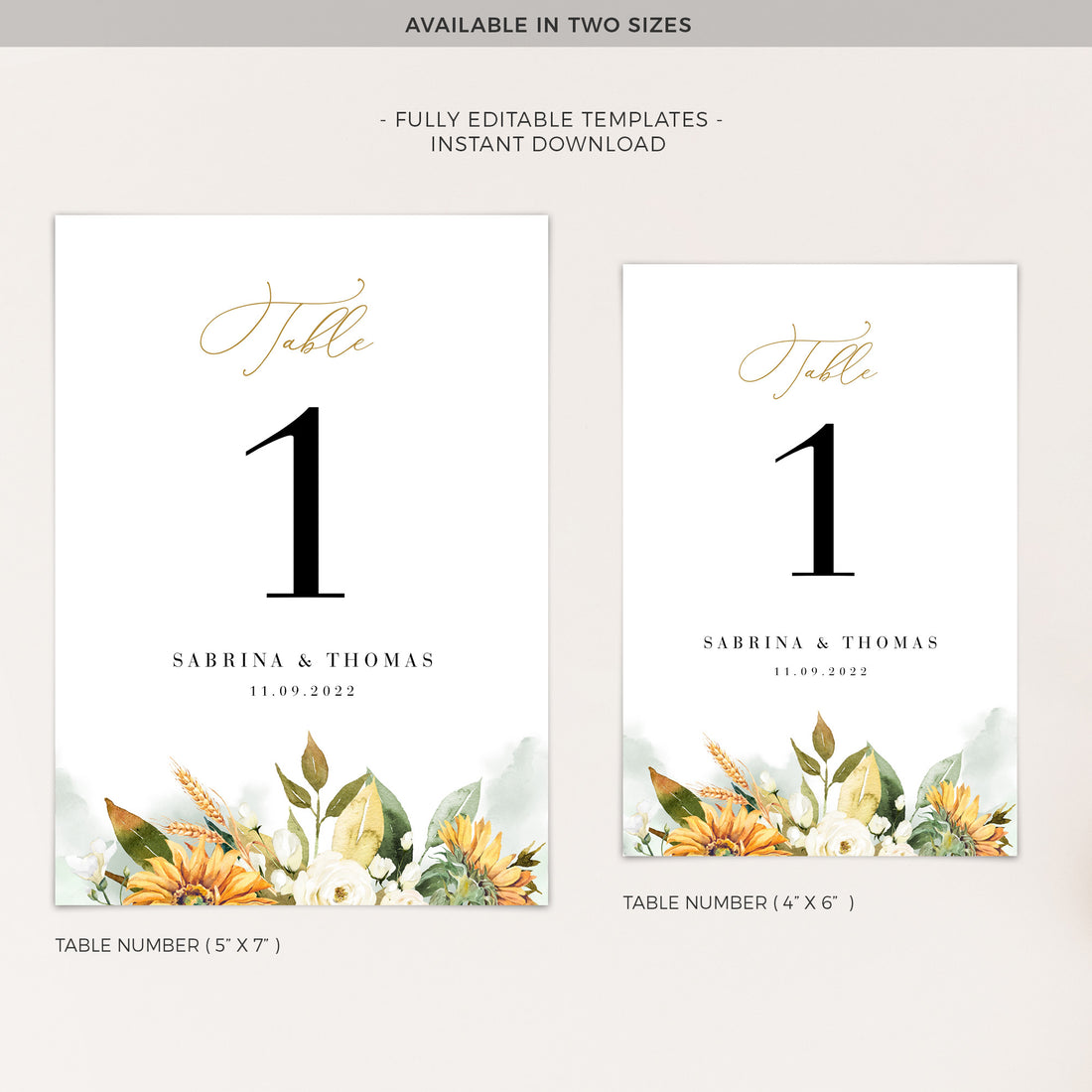 Marisol | Sunflowers Wedding Table Numbers Template