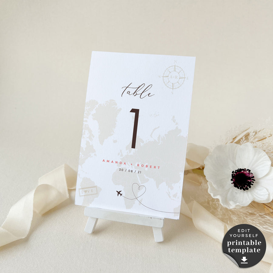 Sofia | World Map Table numbers Wedding Template