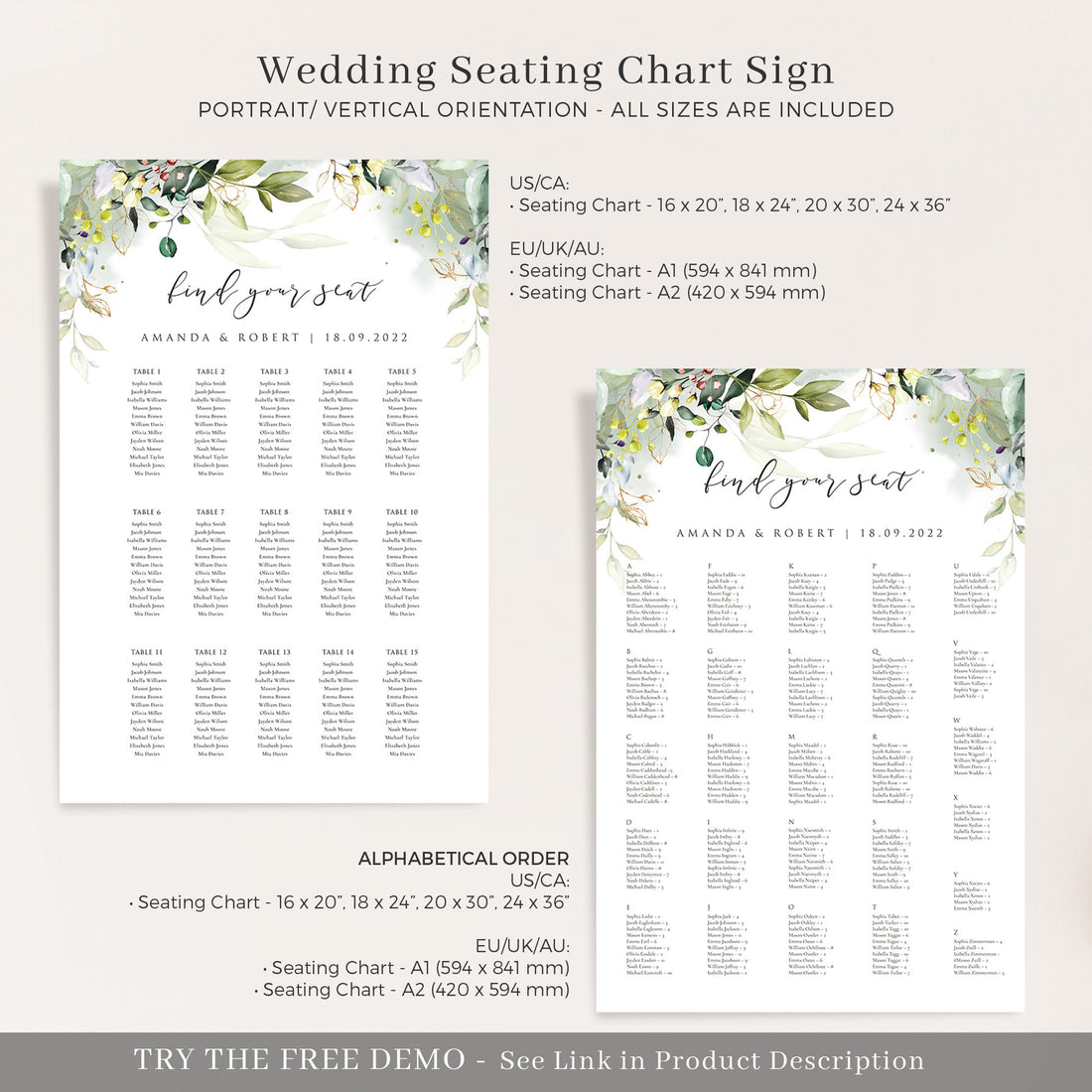 Flora Printable Template For Seating Chart Wedding