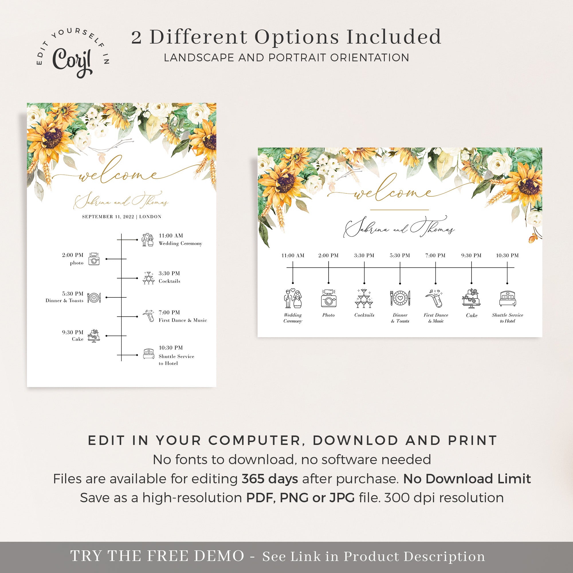 Marisol | Sunflowers Order of the Day Wedding Sign Template
