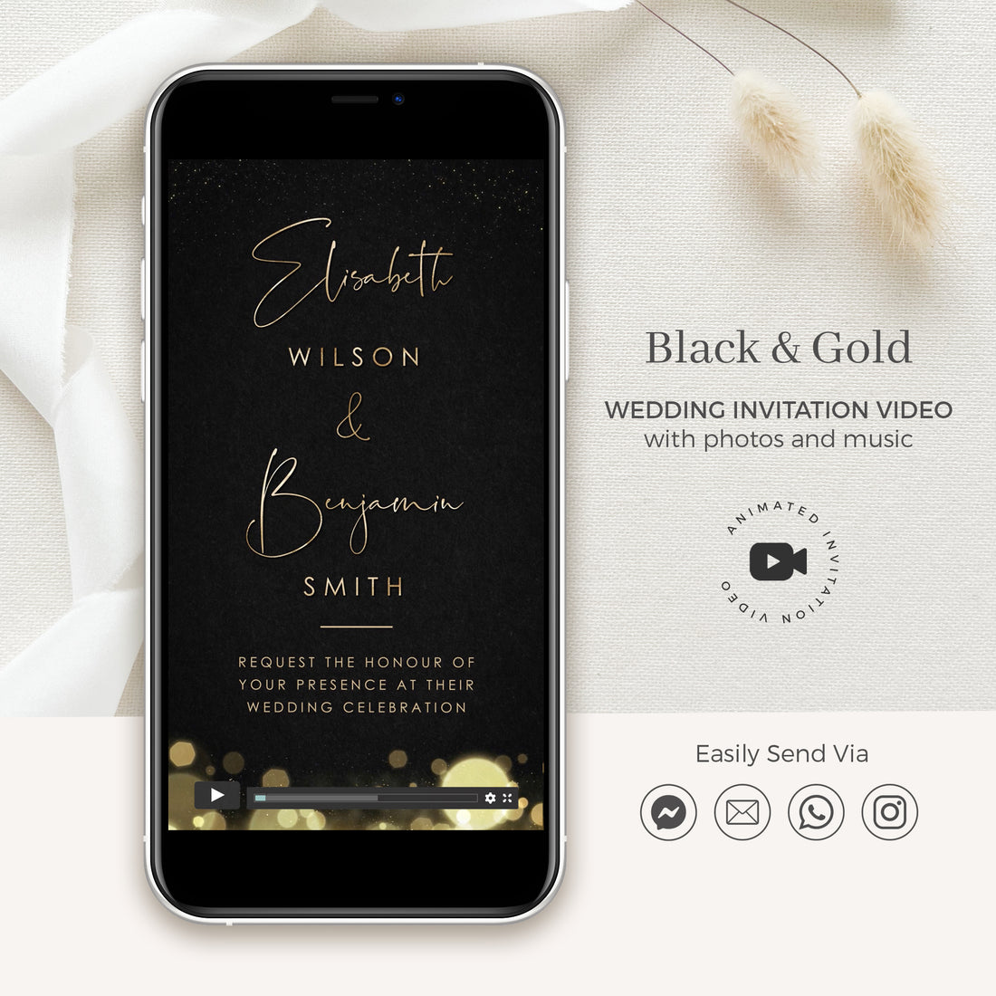 Anita | Black & Gold Wedding Invitation Video