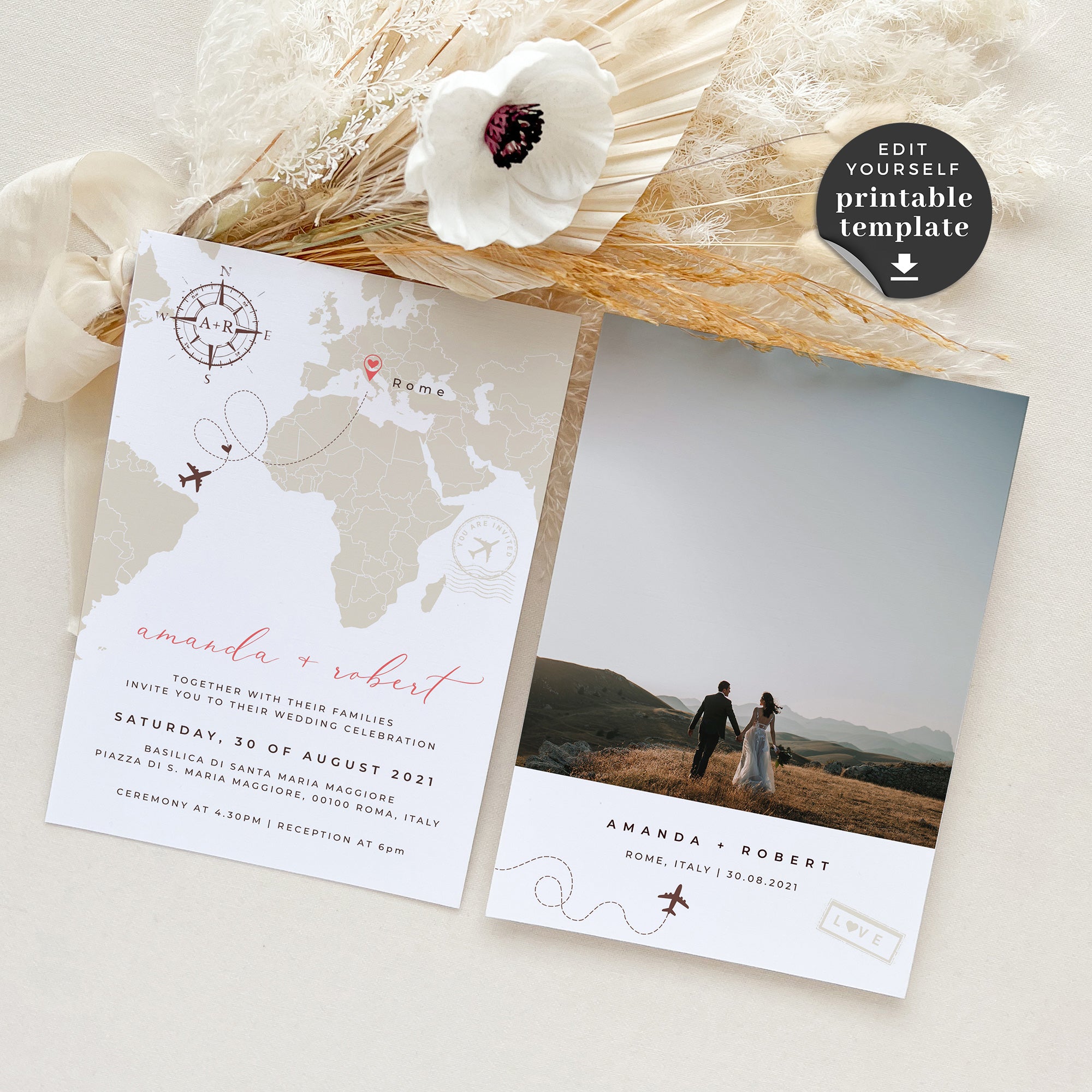 Sofia | Travel Themed Wedding Invitation with RSVP Printable