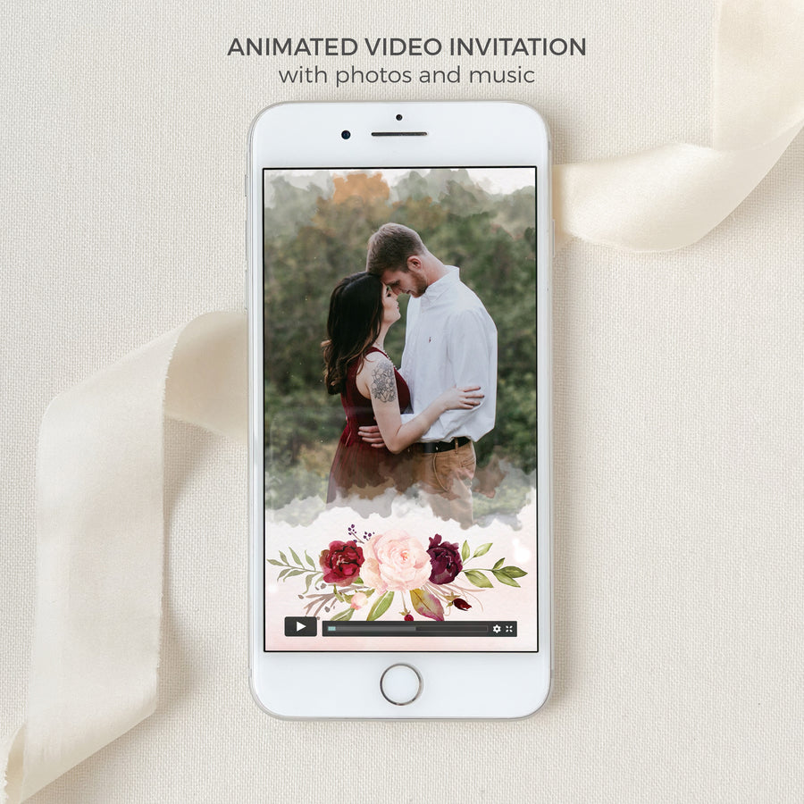 Rosita | Burgundy & Blush Animated Wedding Invitation Video