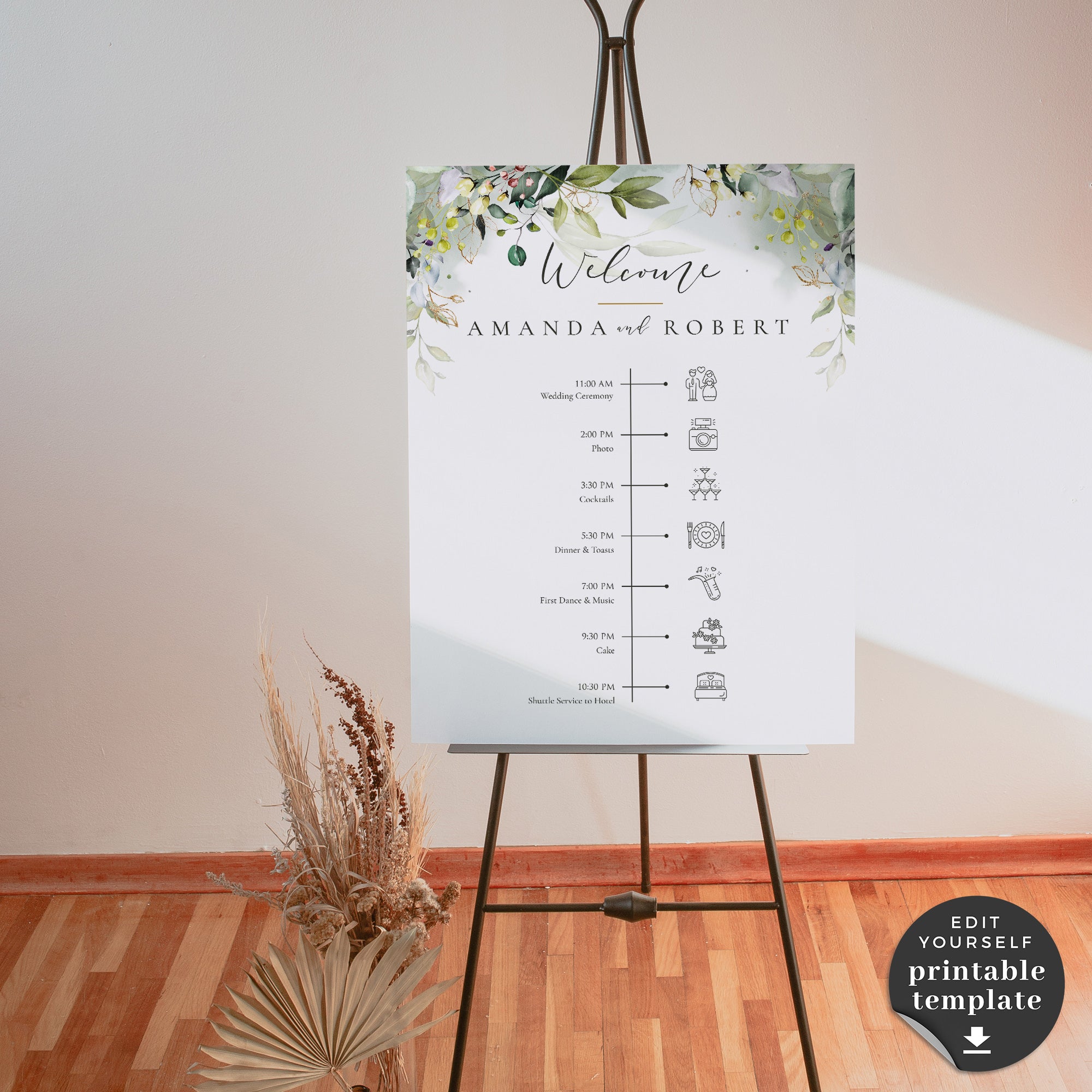Flora | Rustic Wedding Timeline Sign Template