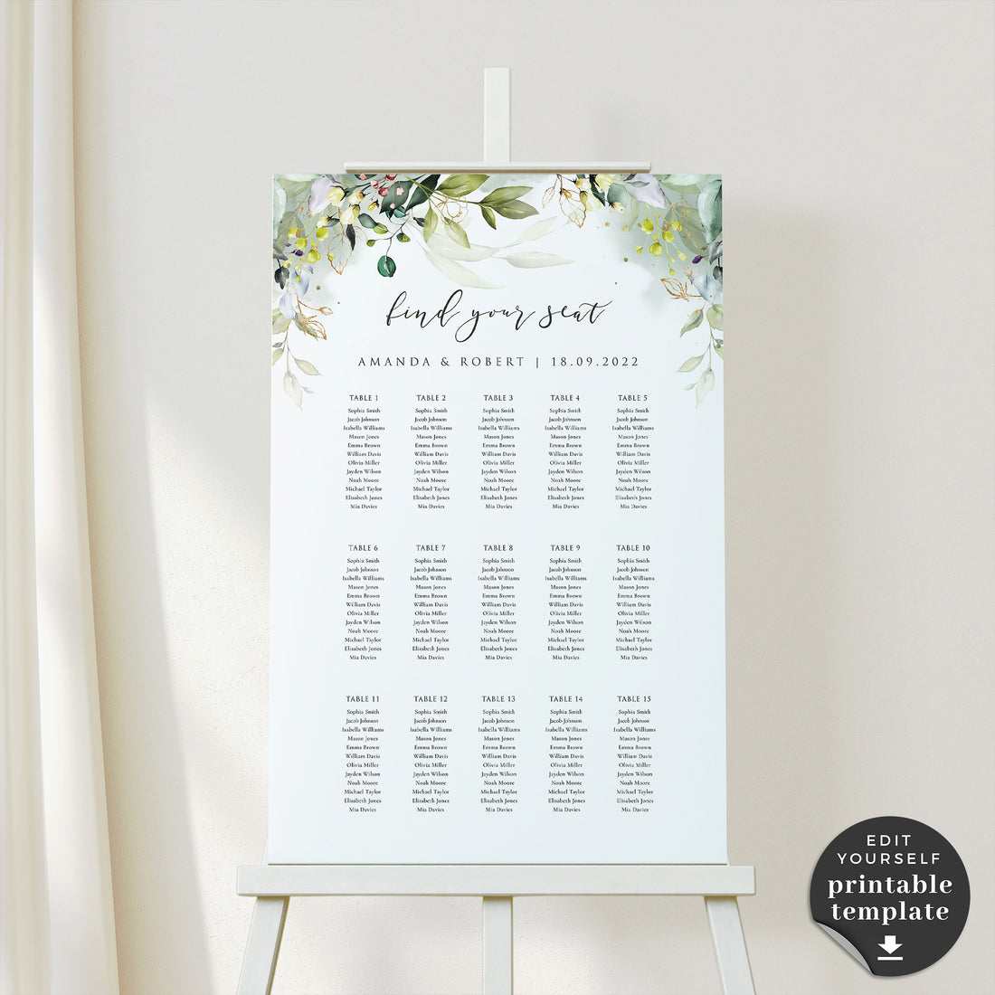 Flora Printable Template For Seating Chart Wedding