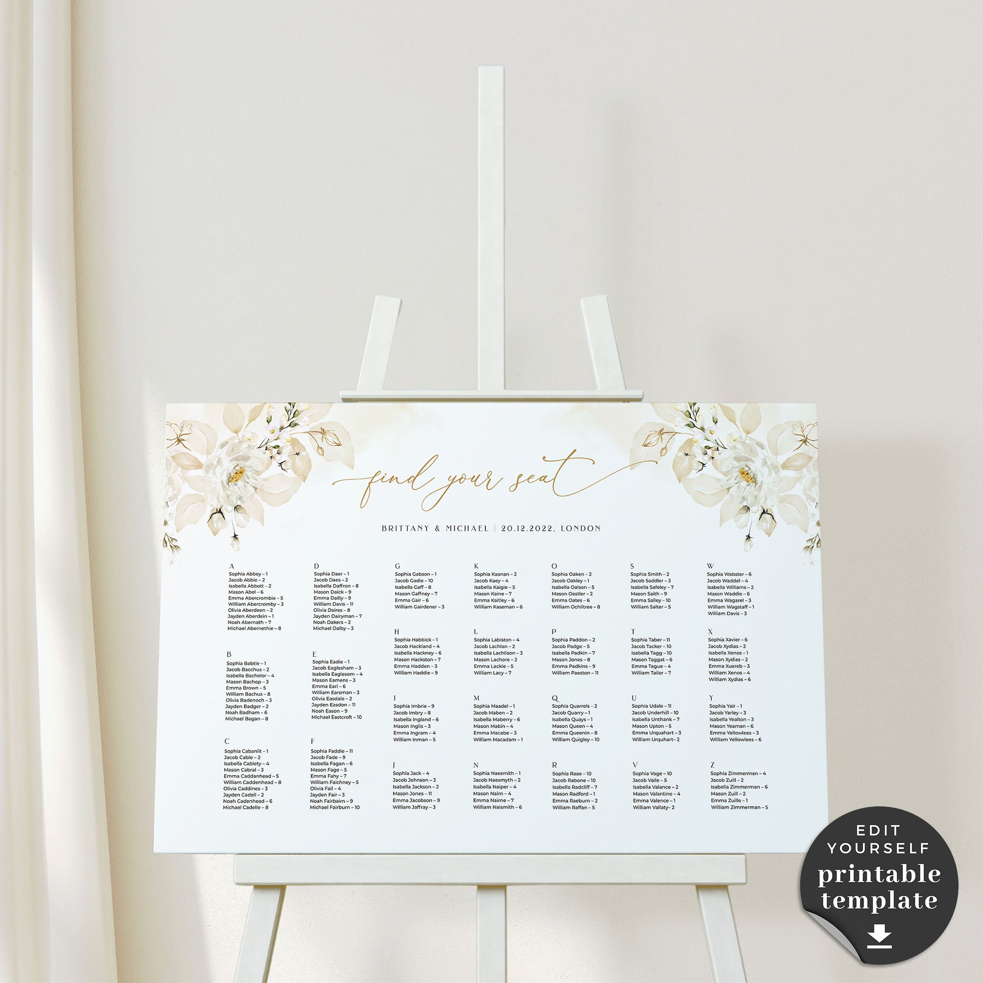 Dora | Elegant Wedding Seating Plan Template