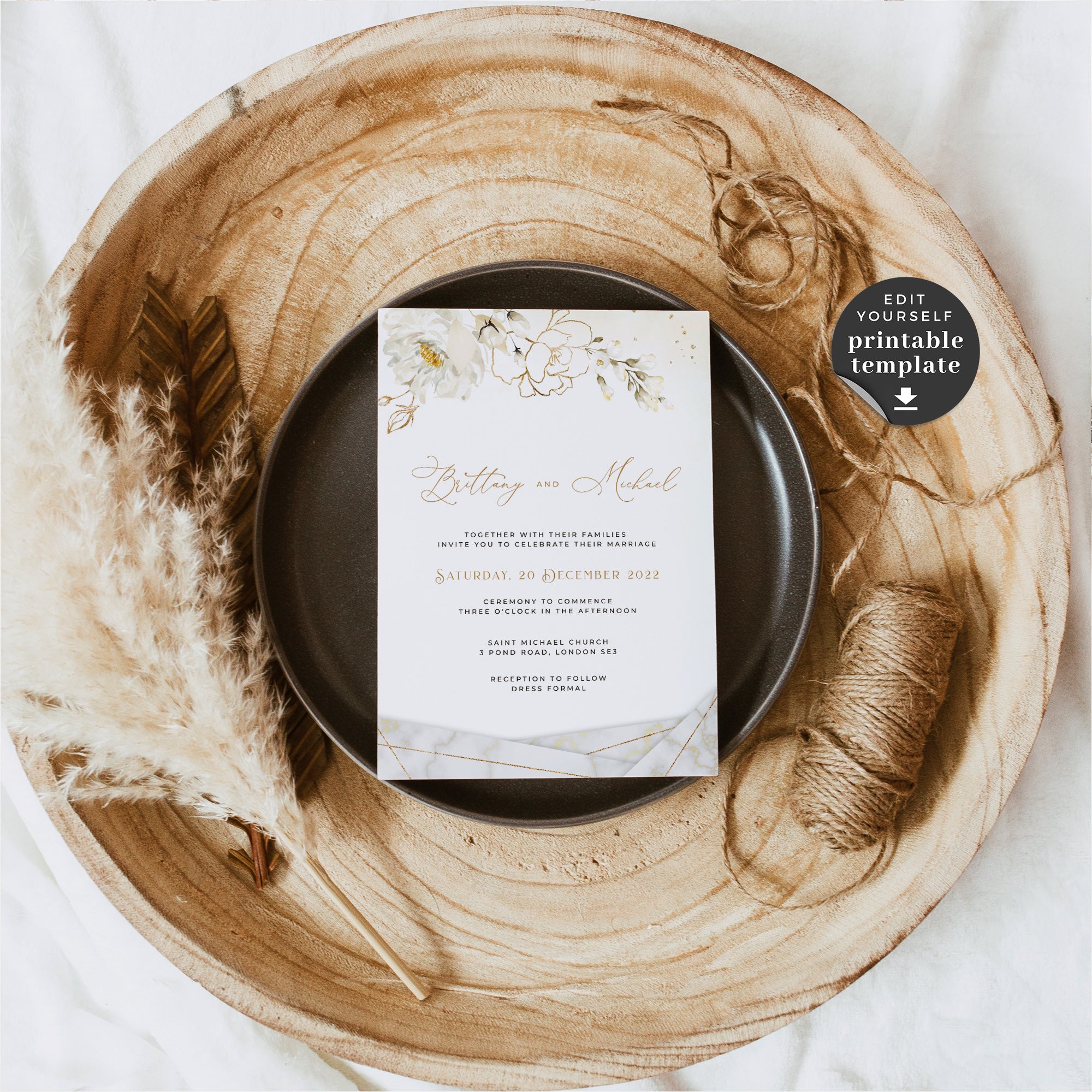 Dora | Elegant wedding invitation Editable