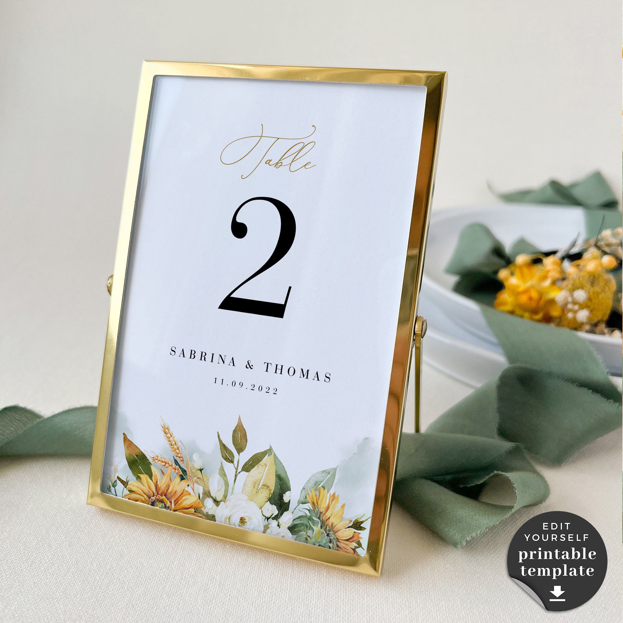 Marisol | Sunflowers Wedding Table Numbers Template
