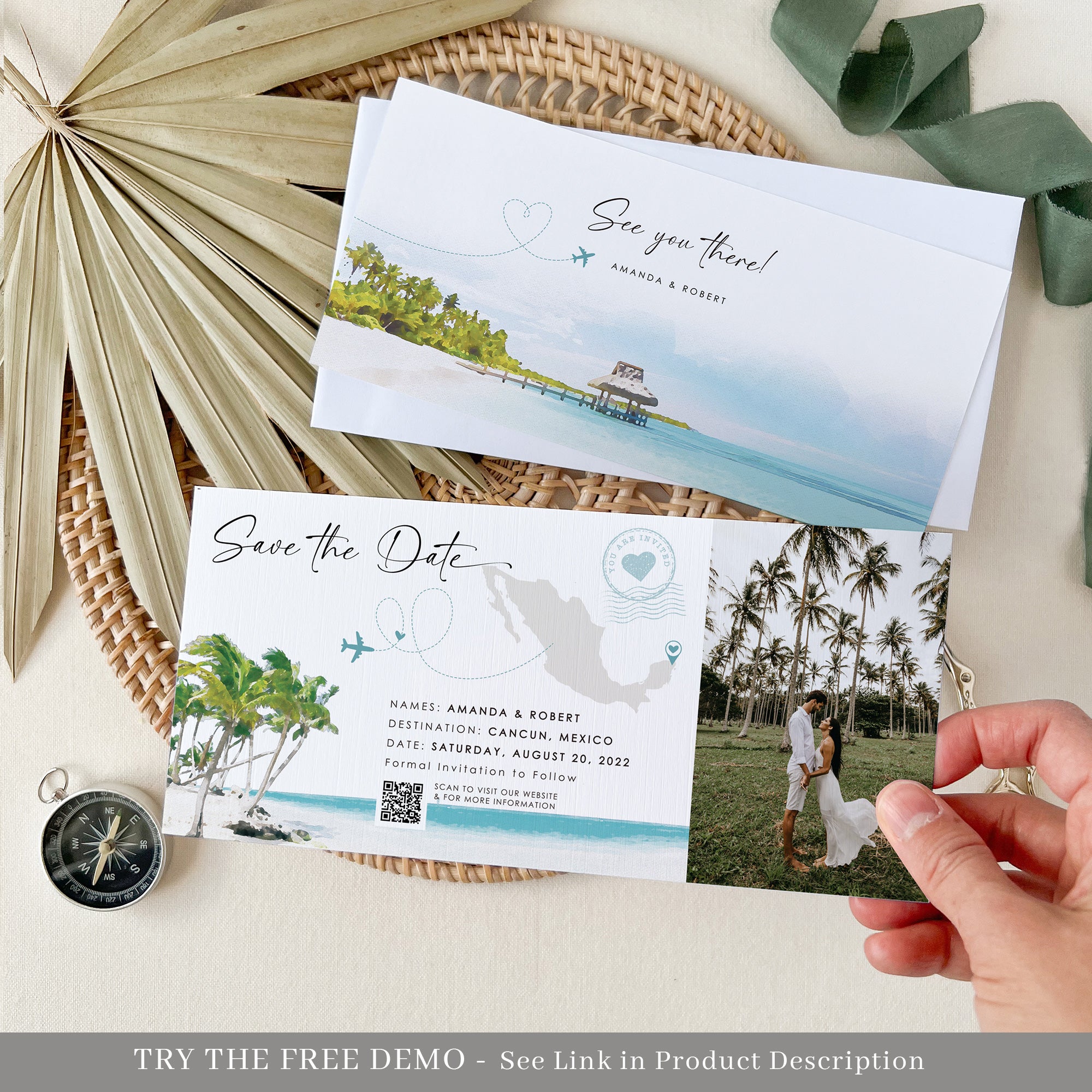 Mira | Tropical Save the Date Boarding Pass Template