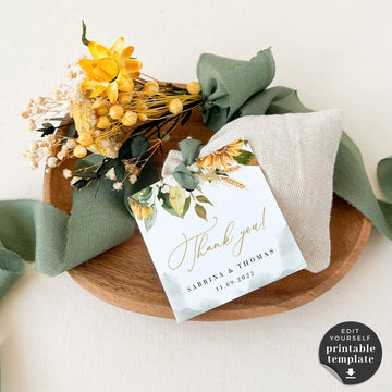 Marisol | Sunflowers Wedding Favour Tags Template