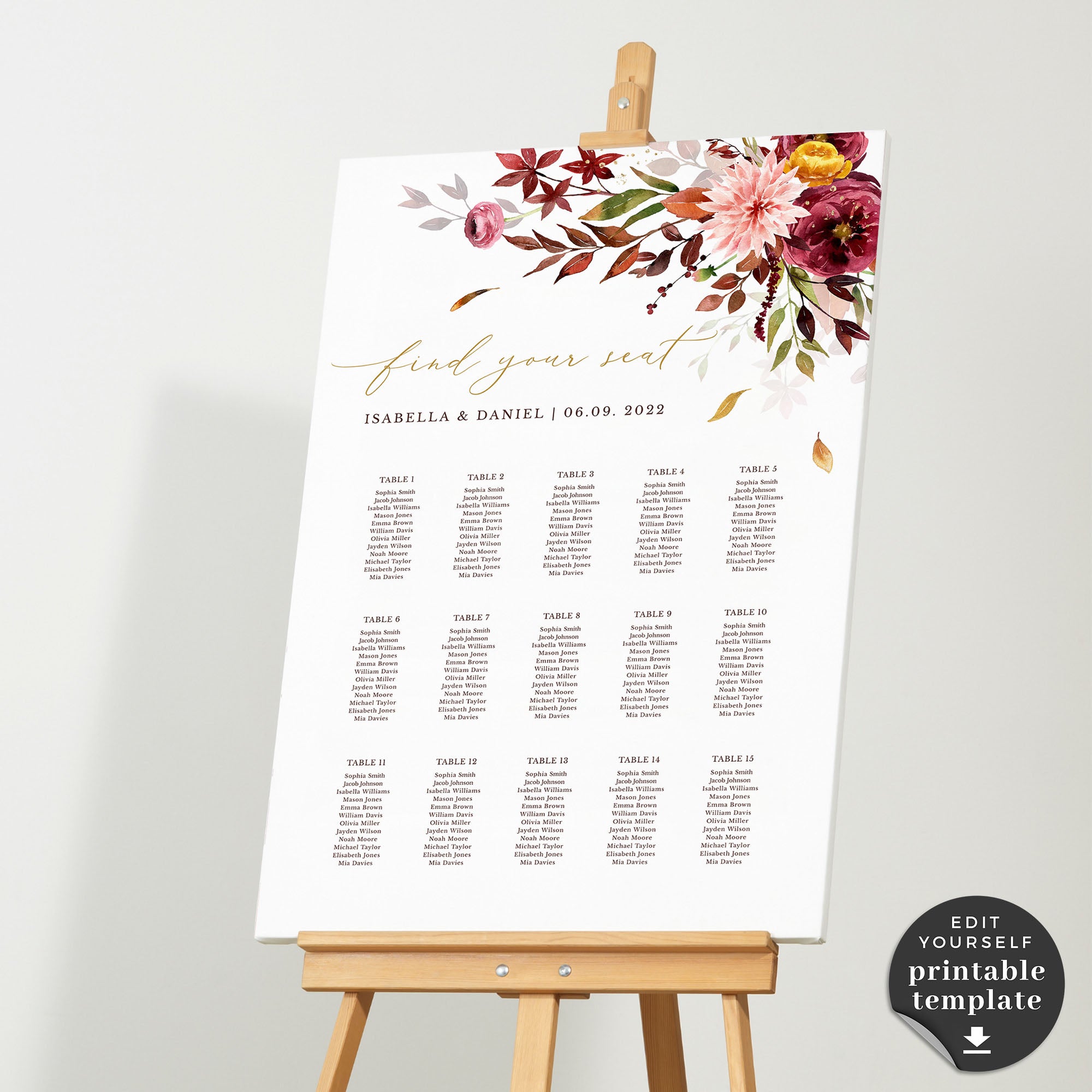 Ambra | Printable Autumn Wedding Seating Plan Template