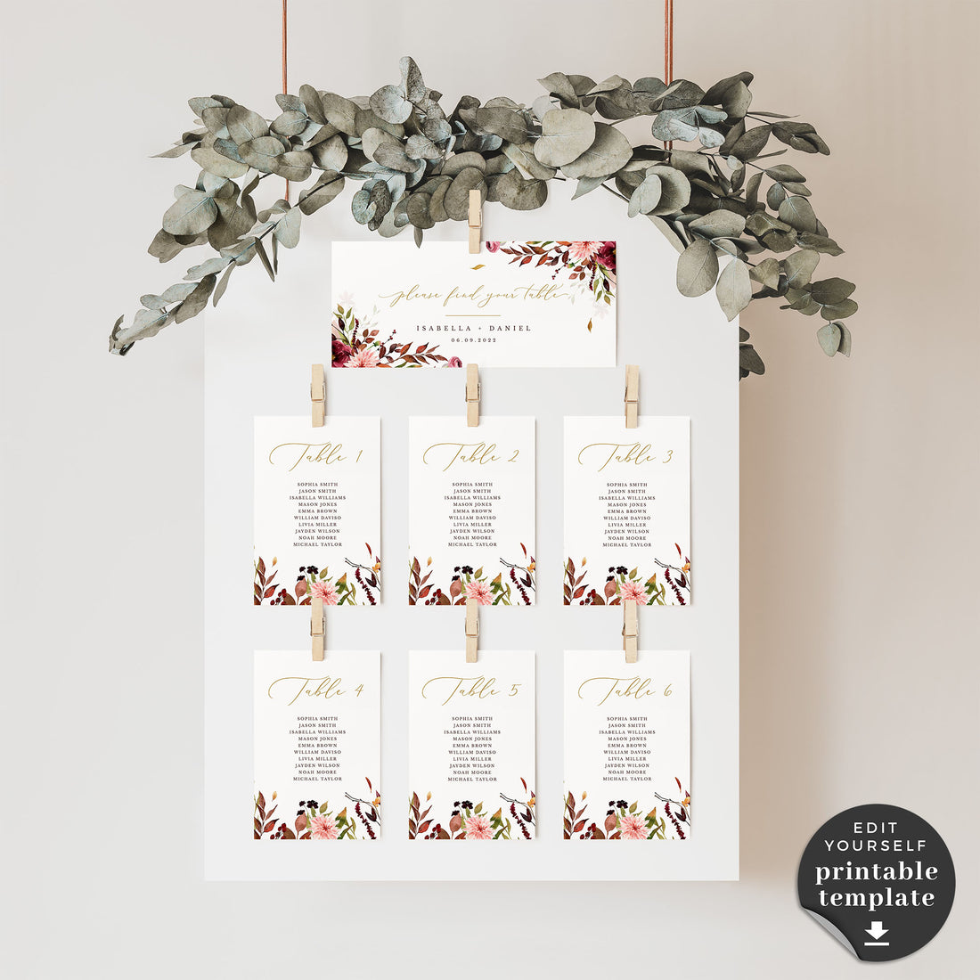 Ambra | Printable Seating Cards for Autumn Wedding