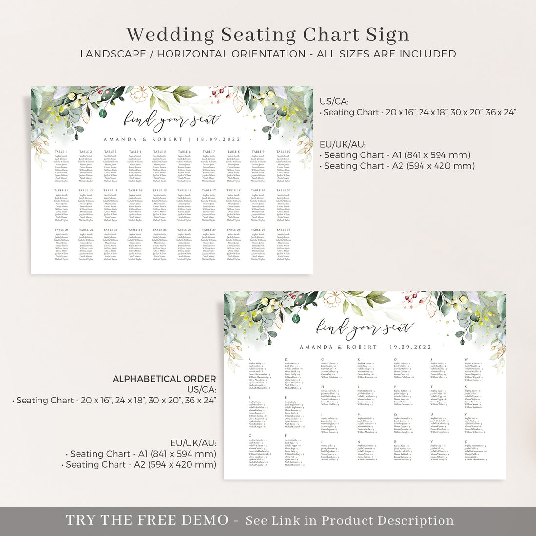 Flora Printable Template For Seating Chart Wedding