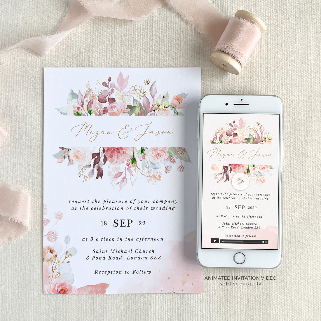 Fiorella | Romantic Wedding Invitation Set Template