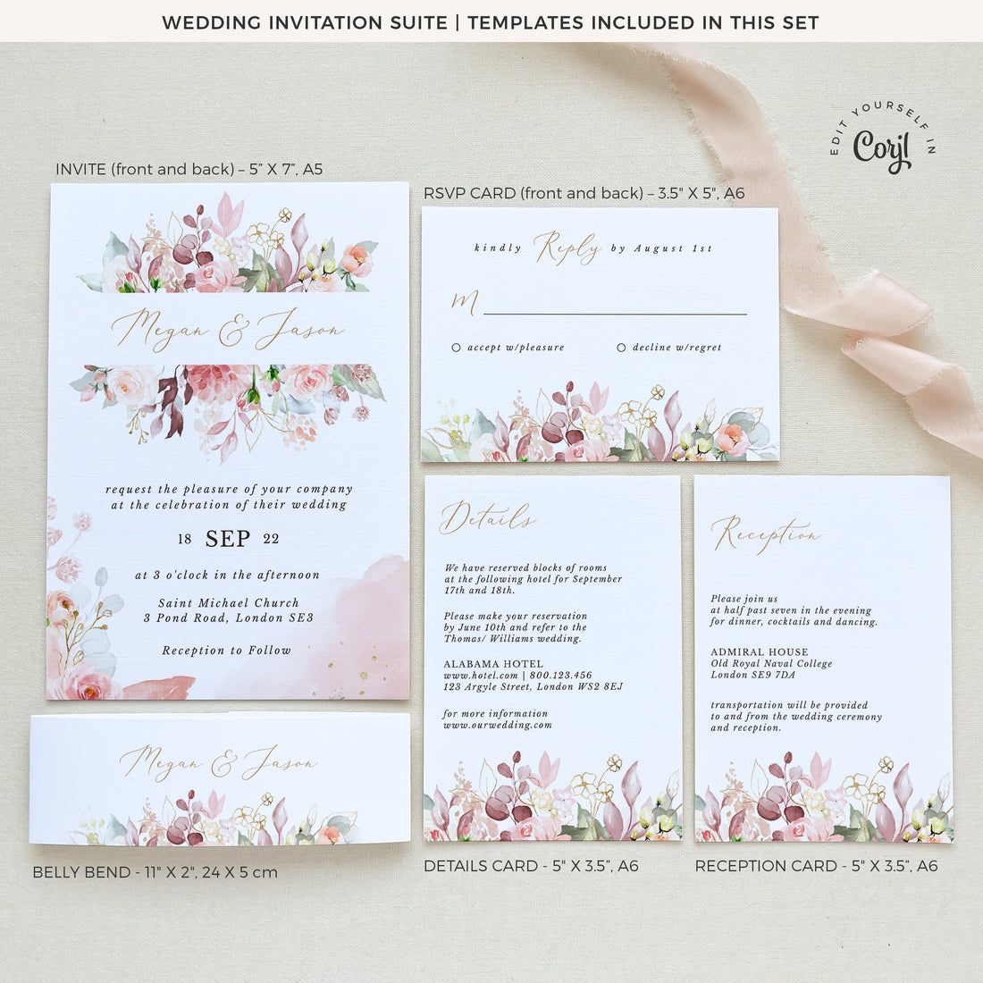 A6 Digital Wedding Invitation Template | Printable Wedding Template |  Digital Downloads | Wedding | Wedding Invitations To Print At Home 