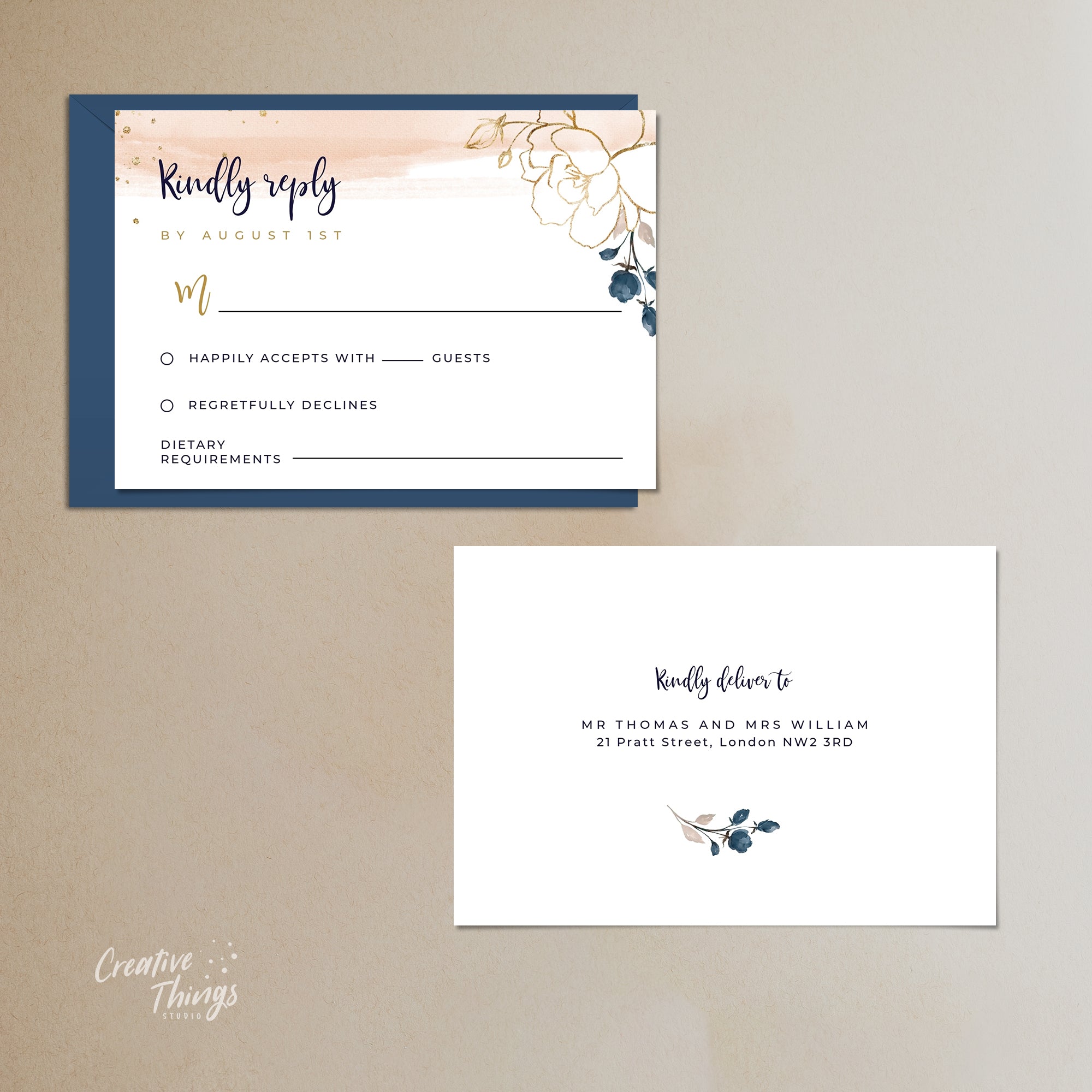 Antea | printable wedding invitations with RSVP