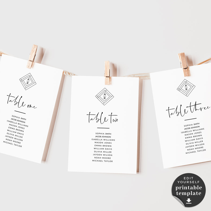 Giulia Minimalist Wedding Table Seating Cards Template Giulia Minimalist Wedding Table Seating Cards Template