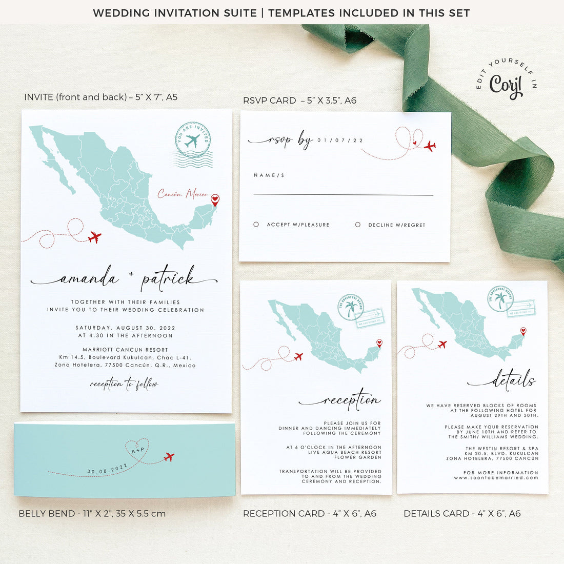 Mexico Destination Wedding Invitation Suite Template
