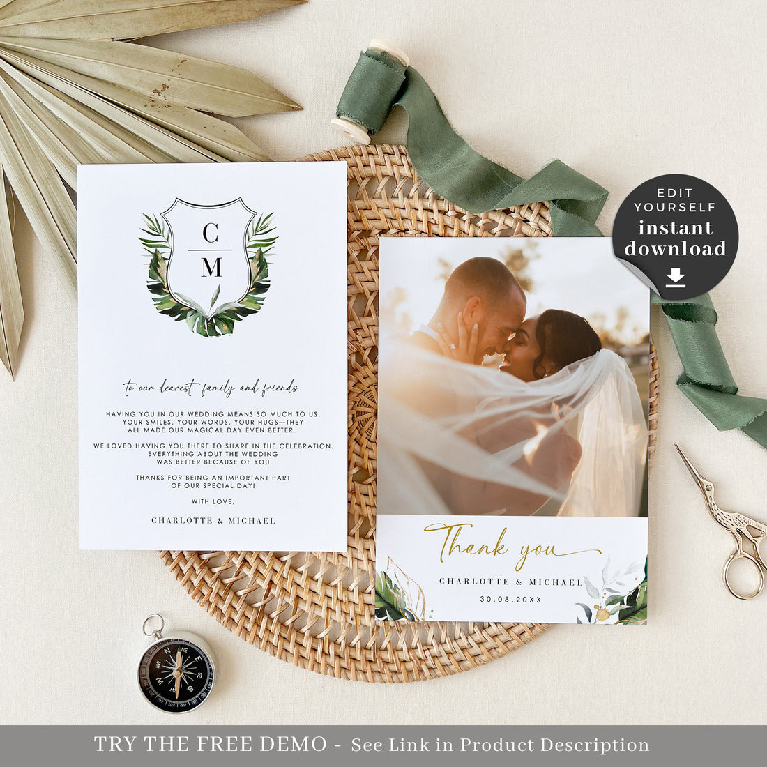 Tropical Wedding Thank You Cards Template