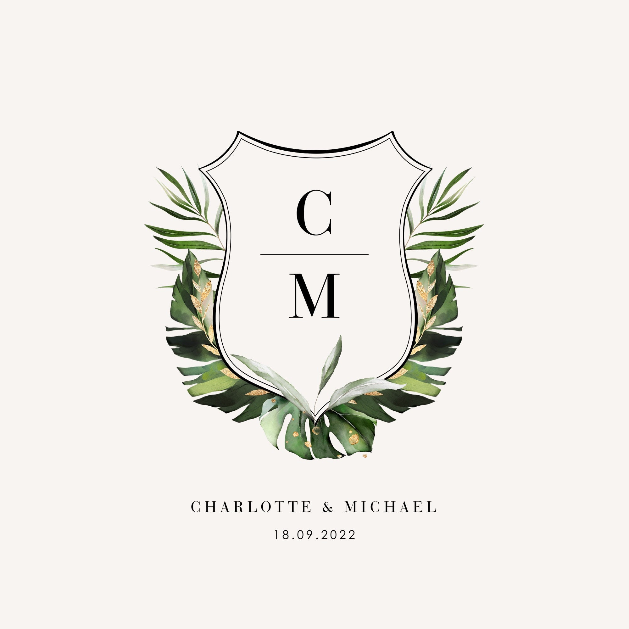 PALMA Monogram with Initials Tropical Wedding Logo Template